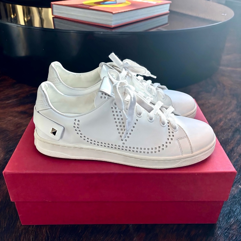 Valentino Garavani V Logo Perforated Leather Sneakers - Size 37